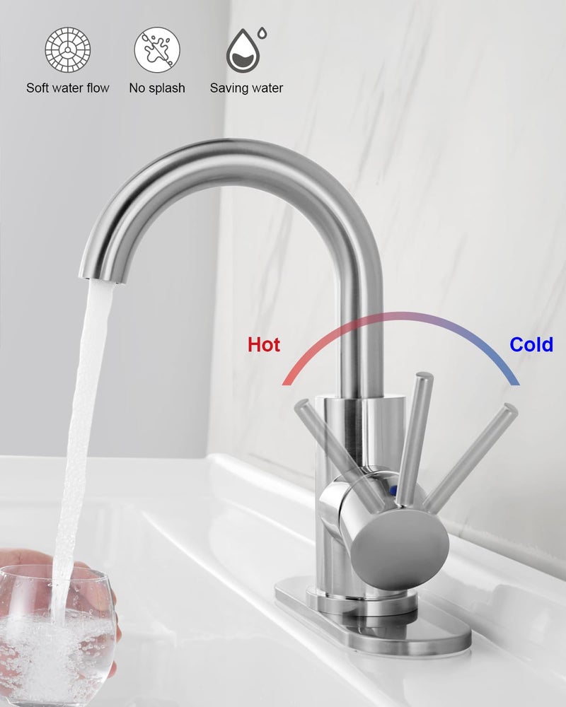 RKF Single-Handle Swivel Spout Bathroom Sink Faucet with Pop-up Drain with Overflow and Supply Hose,Bar Sink Faucet,Small Kitchen Faucet Tap,Brushed Nickel,BF3501P-BN - Image 4